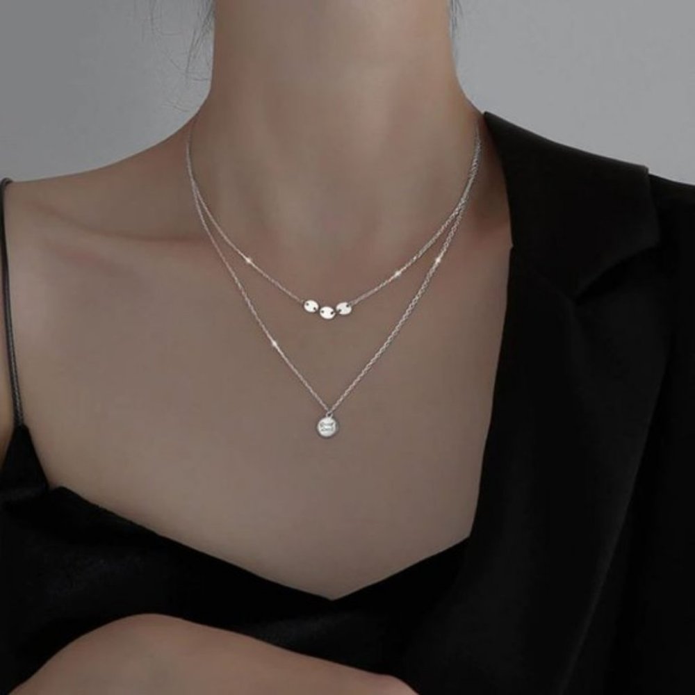 *925 Sterling Silver Coin Drop Layered Necklace - Picture 13 of 13